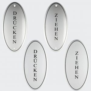 Tuerschild-Emaille-Druecken-Ziehen-oval-10x5cm