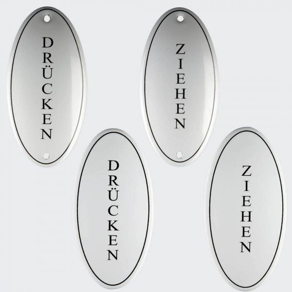 Tuerschild-Emaille-Druecken-Ziehen-oval-10x5cm